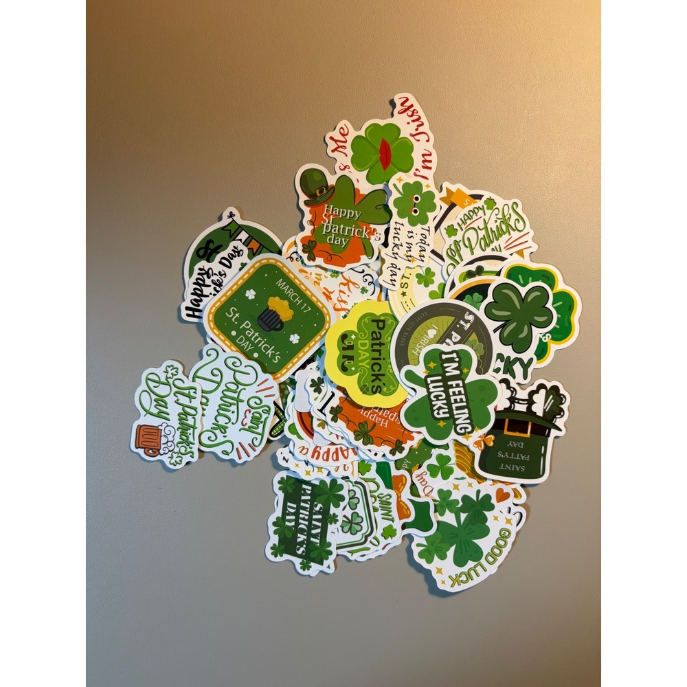 45pc St Patricks Day Sticker Lot Shamrock Leprechaun Irish Vinyl Decals Green